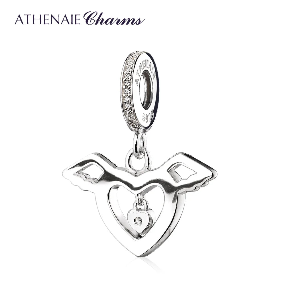 ATHENAIE Angel Wing Solid 925 Sterling Silver Charms Pendant Fit Bracelet Bangle for Women Jewelry Gift